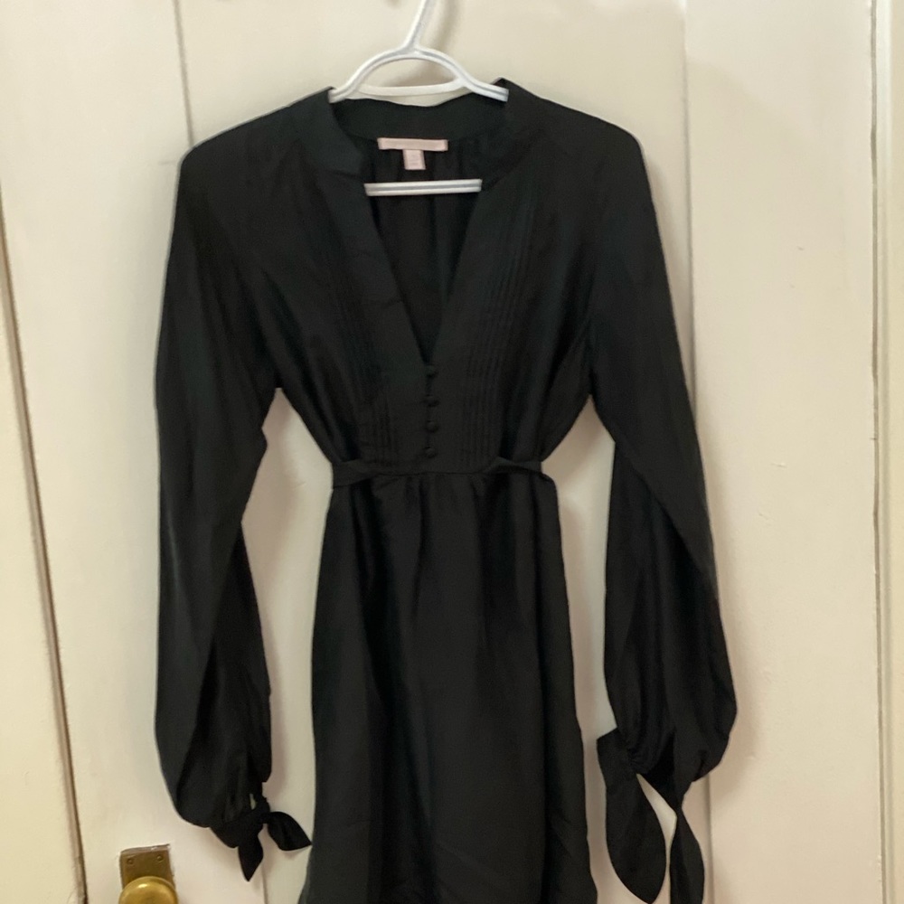 Rebecca Taylor 100% Silk Black Tuxedo Shirt Dress